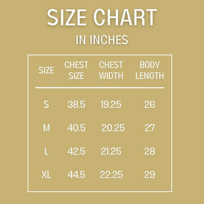 Size chart for product